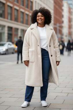 BCBGMAXAZRIA Pearl Notch Collar Faux Fur Teddy Long Coat